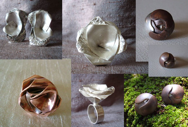 Gli orecchini in bronzo brunito e argento realizzati da Emi Kato