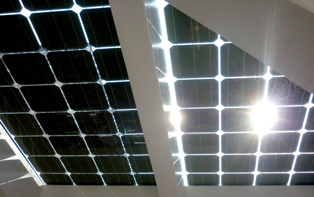 Uno dei pannelli solari in esposizione alla mostra evento La Potenza di Helios