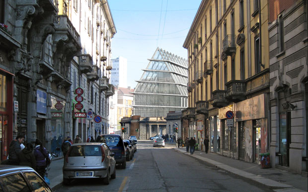 Un'immagine del nuovo edificio visto da via Paolo Sarpi. Il progetto dovrebbe essere terminato entro il 2015. © Herzog de Meuron