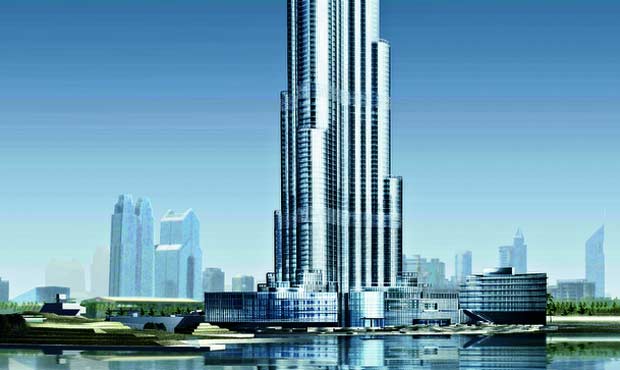 La torre Burj Dubai: ancora in costruzione